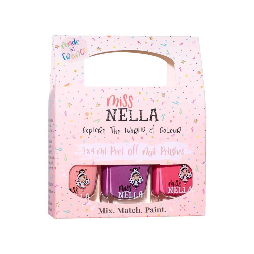 Set di smalti glitterati da 4 pezzi della collezione Miss Nella Magic: rosa, rosso, oro e blu, smalto rimovibile speciale per bambini, non tossico, a base d'acqua, inodore