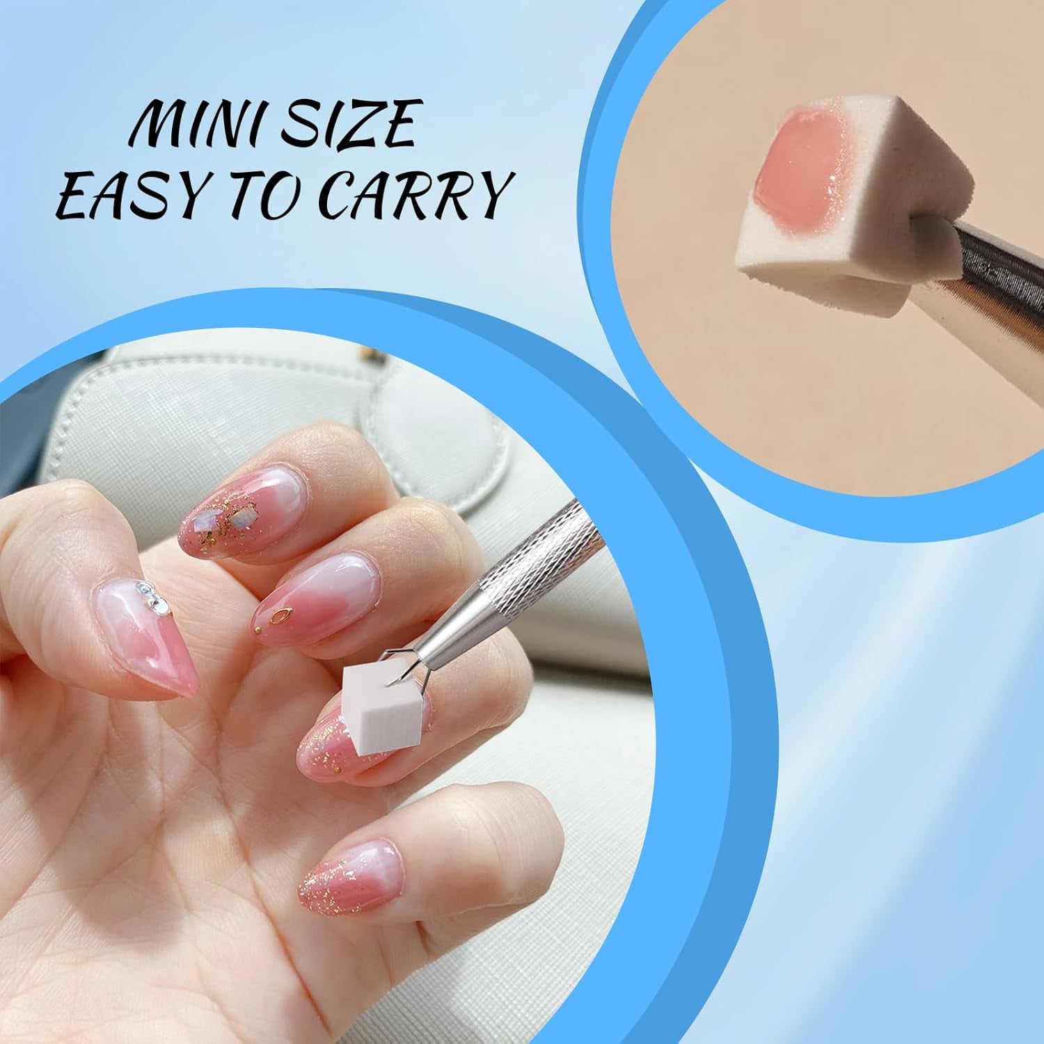 Eiito 100 Stück Weiche Nagelschwämme Für Ombre, Mit 2 Greifstift, Aura-Maniküre-Nagelkunst-Werkzeuge (Silber + Gold)