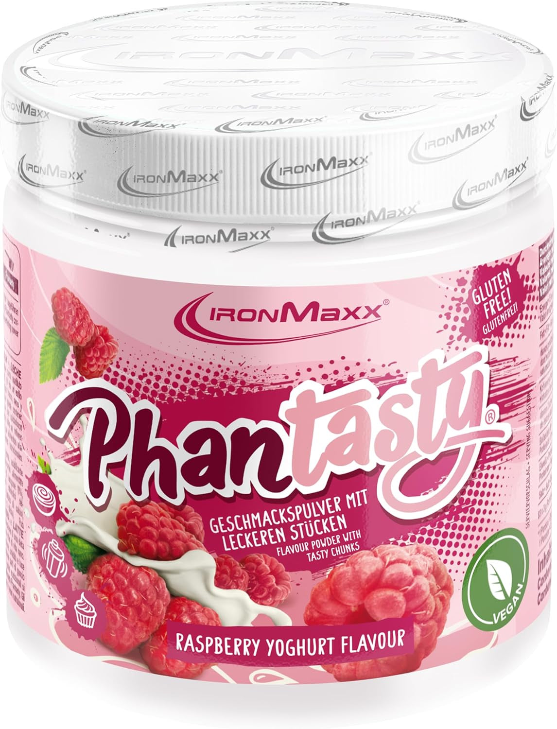 Ironmaxx Phantasty - Dose cremosa alla pesca 250G | Vegan Geschmackspulver Mit Echten Frucht- Oder Nussstückchen | Perfekter Zuckerersatz Dolcificanti Naty Shop 250 G (1Er Pack) Yogurt Al Lampone