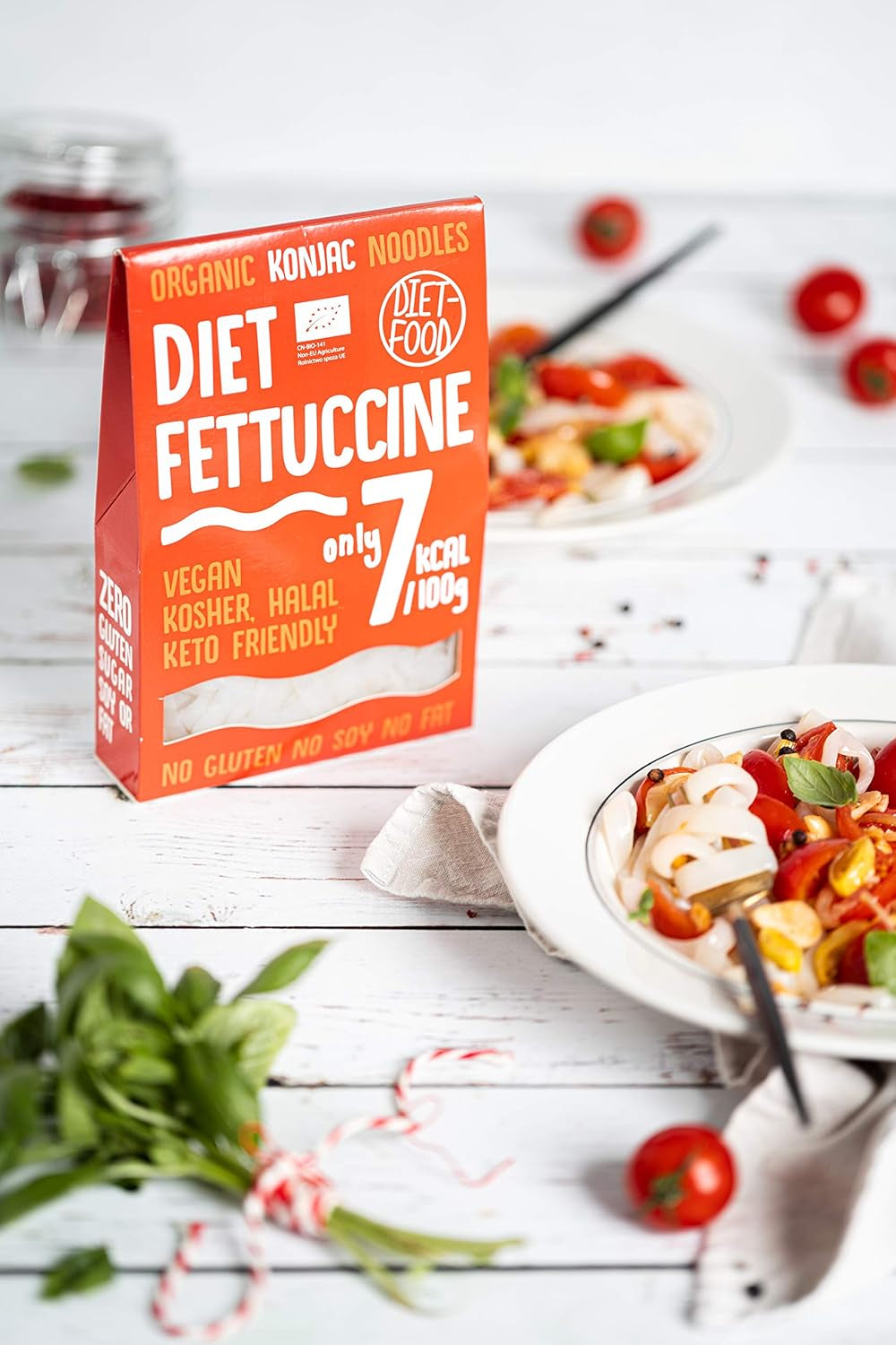 Fettuccine Konjac Noodles Bio Shirataki Diet-Food - 300g, a basso contenuto di carboidrati, senza zucchero, cheto, vegano, ipocalorico, senza glutine e senza uova, a base di farina Konjac
