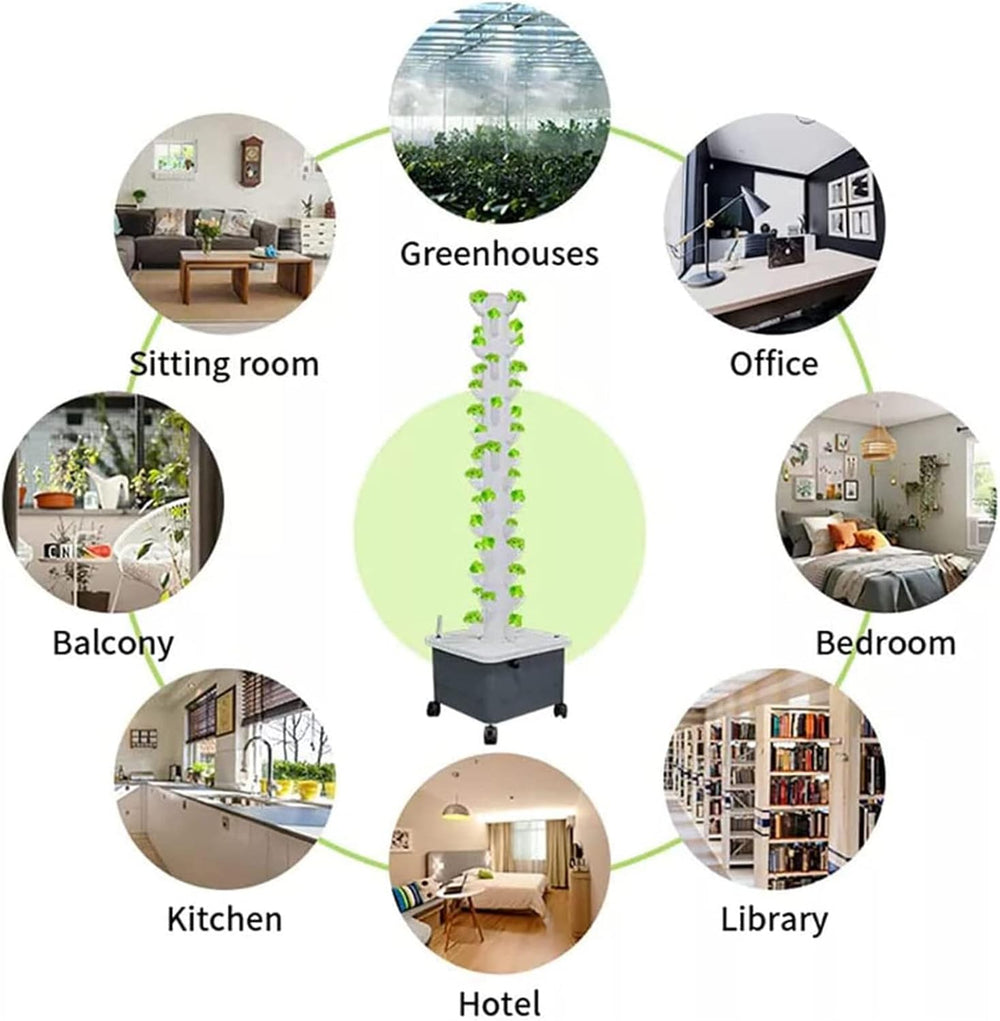 Torre idroponica, sistema acquaponico a cera a 15 livelli e 45 fori, kit di coltivazione aeroponica da giardino wireless per erbe, frutta e verdura con pompa di idratazione, adattatori, vasi in rete