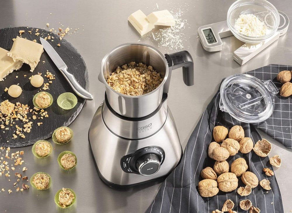 CASO B 1800 Powerblender-Set - Robot da cucina, 28.000 giri/min, bicchiere di vetro 1,75 L, incl. Trinkflasche Und Zerkleiner, Mixer Testsieger Mit Sehr Gut, Edelstahl Naty Shop