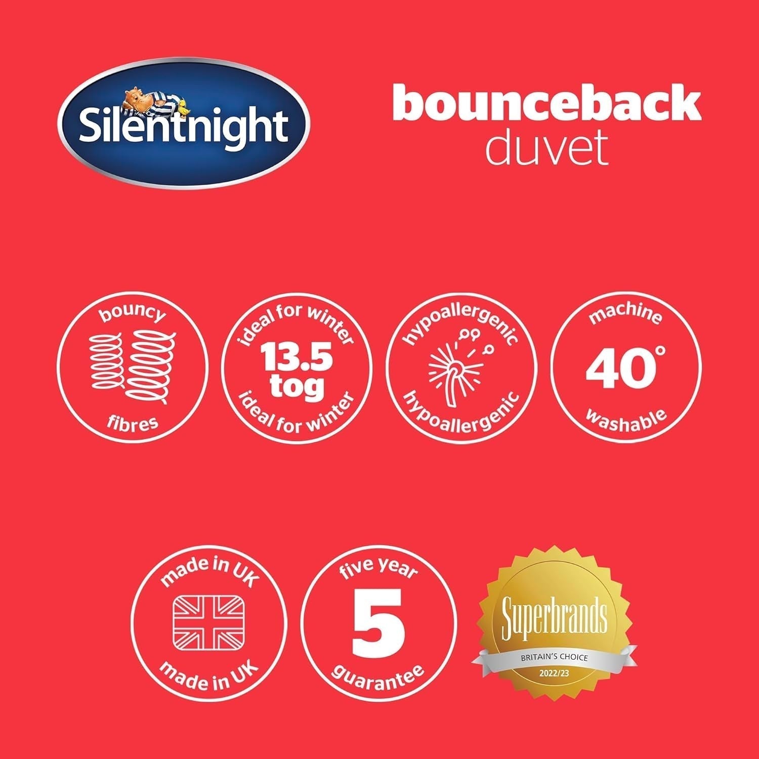 Plapumă Silentnight bounceback, 13,5 tog, king size, țesătură din amestec de bumbac, alb, king size Plapumi si pilote Naty Shop
