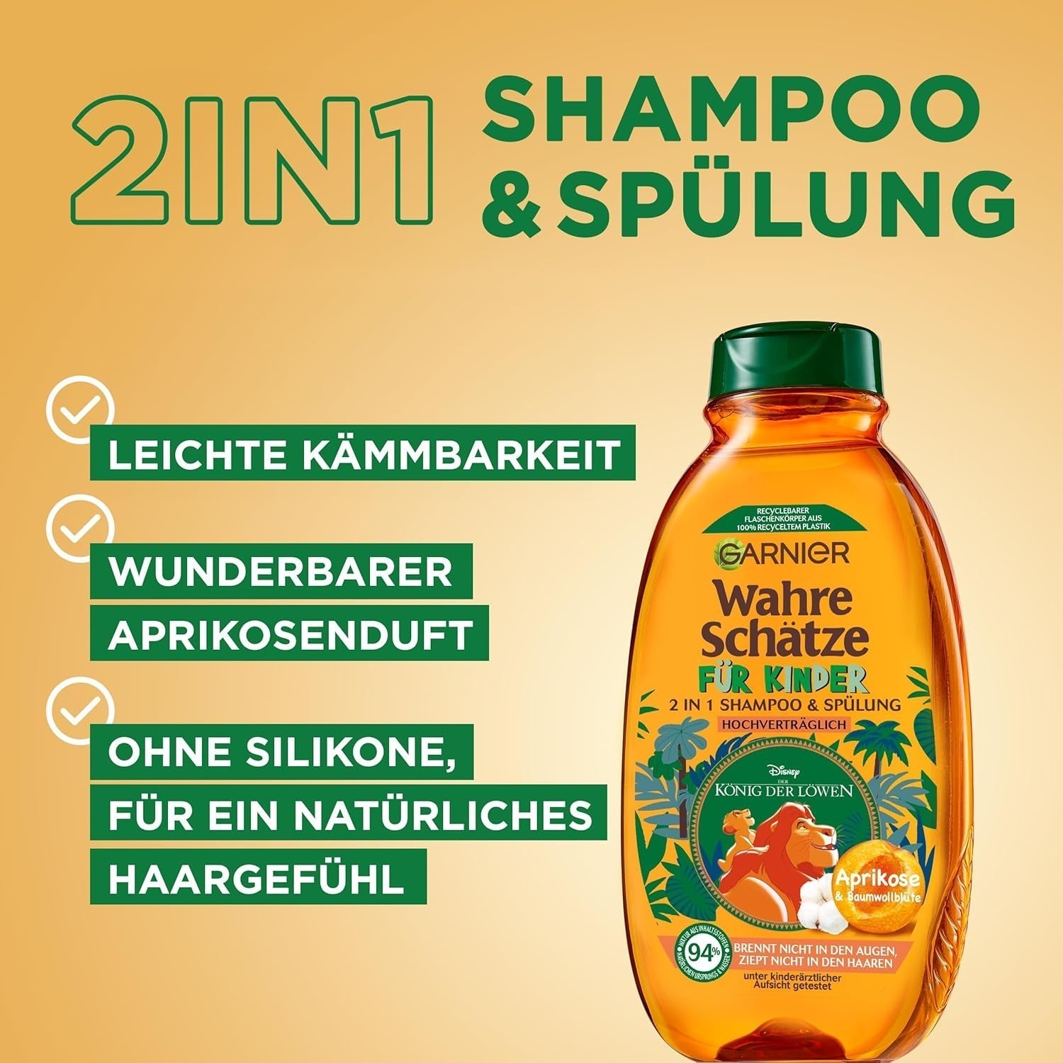 Garnier Shampoo per bambini, per capelli sensibili e facili da pettinare, con albicocca e fiori di cotone Garnier Doccia e Bagno