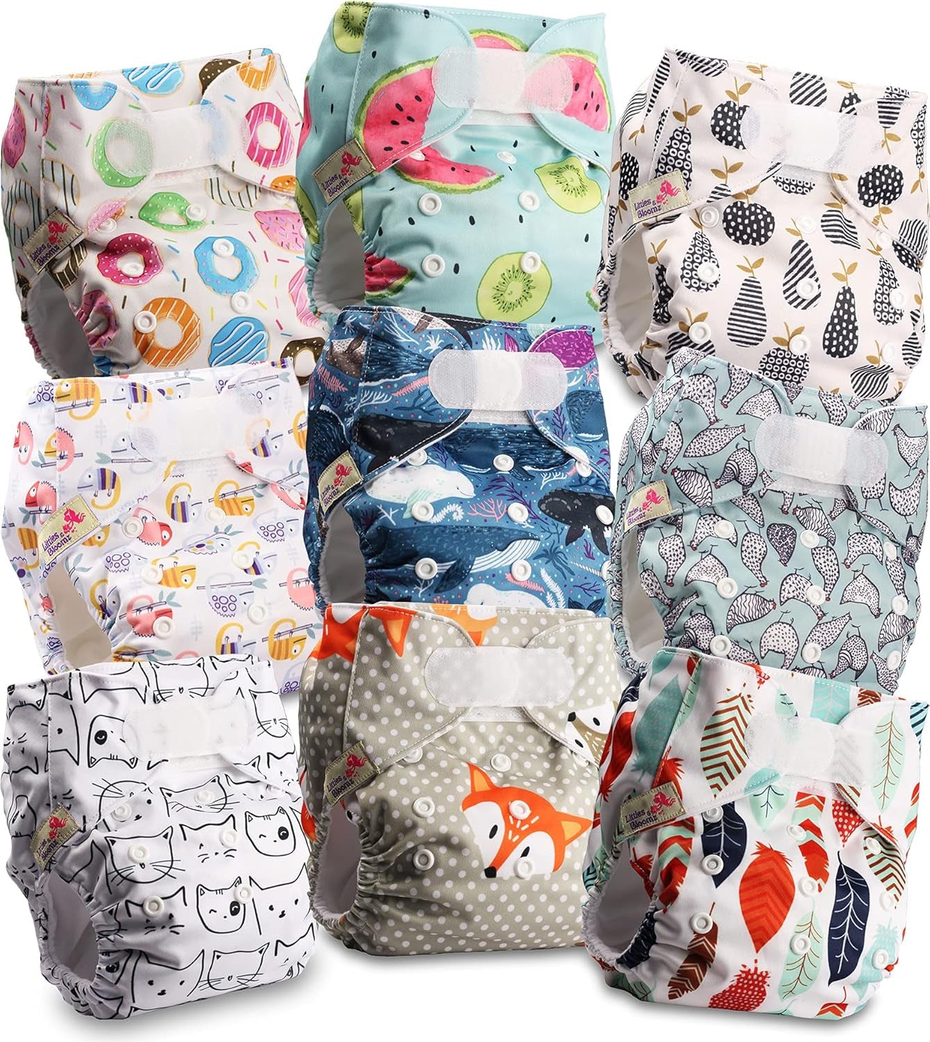 Pannolini riutilizzabili Littles and Bloomz FLV2-0602, chiusura standard con gancio e anello, 6 pannolini