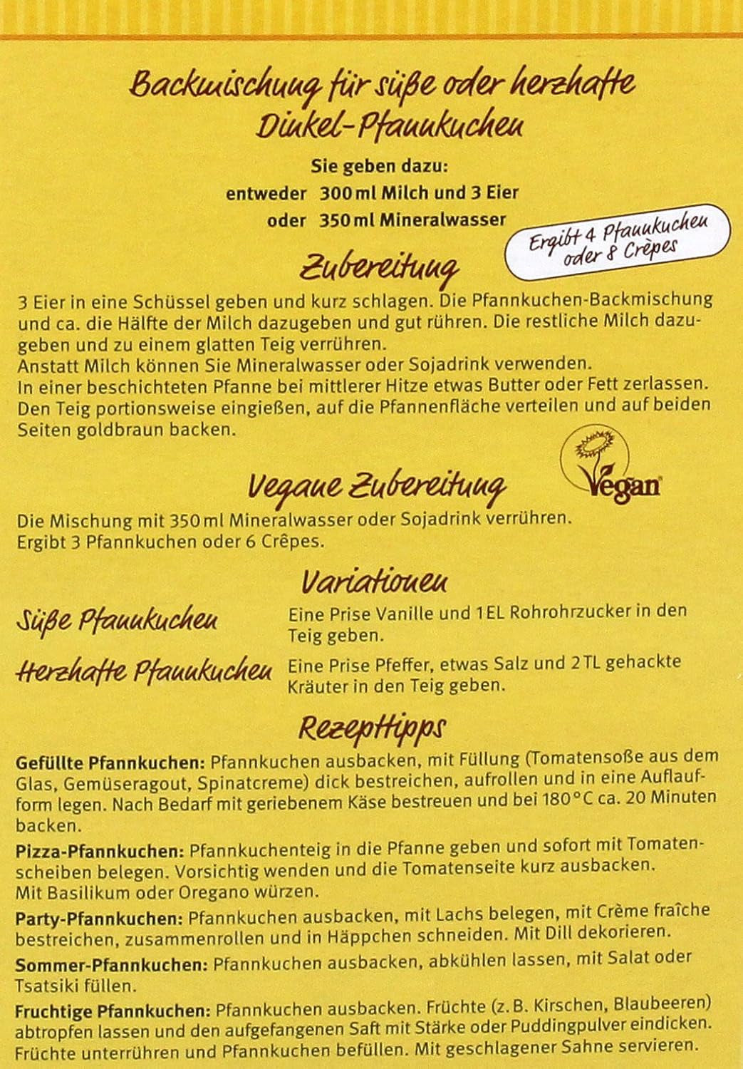 Dinkel-Pfannenkuchen, 180 G Miscela per cuocere e cuocere Naty Shop