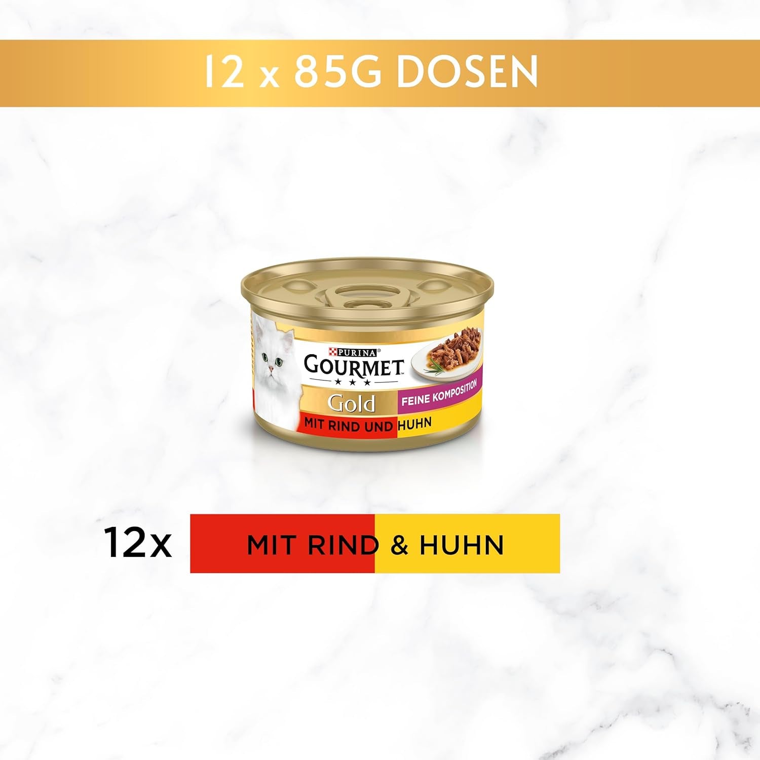 Hrană umedă pentru pisici Gourmet Gold Fine Composition cu vită și pui, pachet de 12 (12 x 85g)