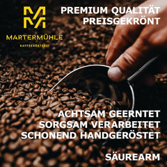Martermühle Peru Bio Kaffeebohnen 1kg mittelkräftig I Arabica I Aromen: Milchschokolade, Florale Note, Nuss I Ganze Bio Kaffee-Bohnen schonend geröstet, säurearm