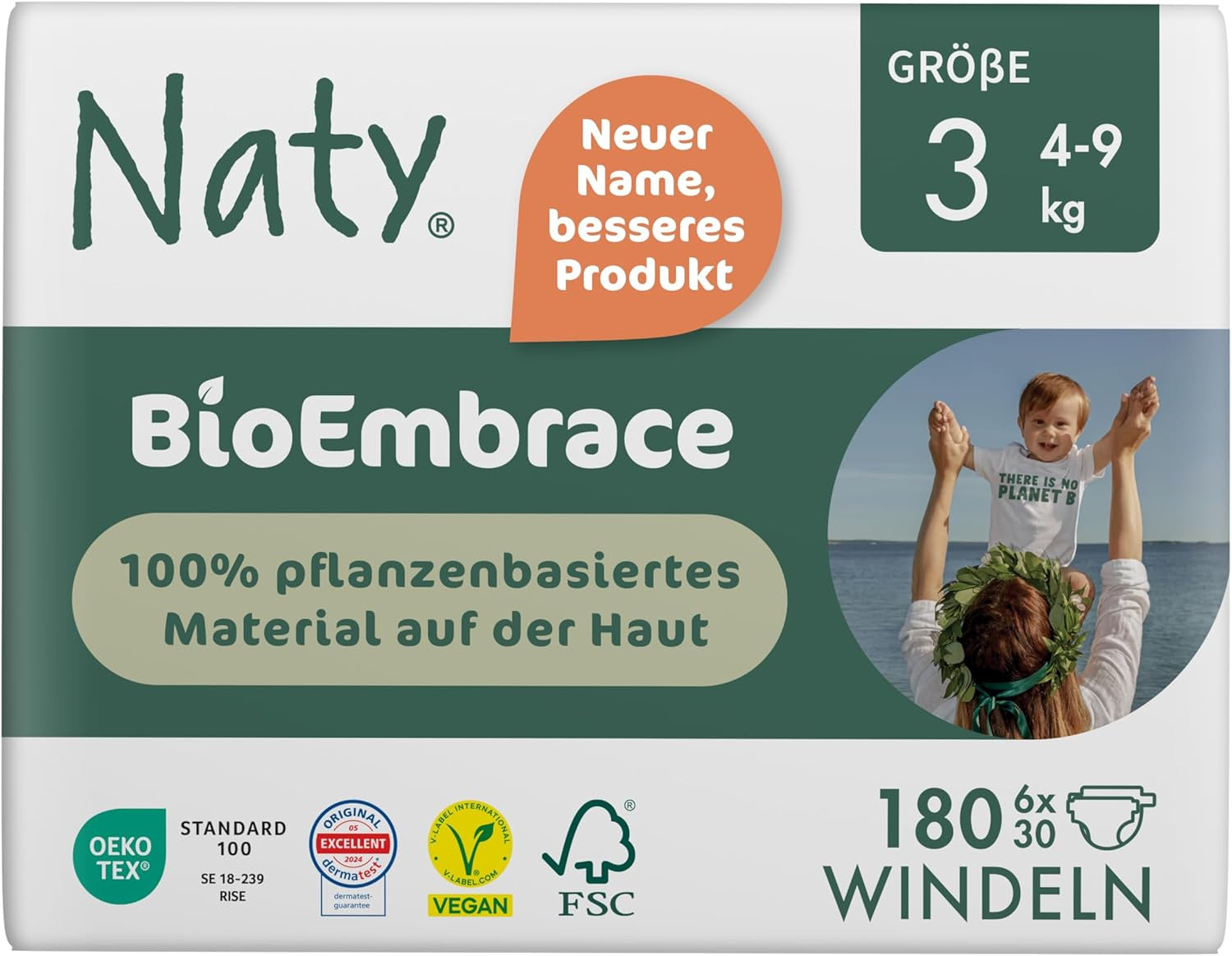 Pannolini per bambini Naty BioEmbrace, taglia 5 (11–25 kg) | Materiali 100% vegetali, delicati sulla pelle | Morbidezza traspirante, dermatologicamente testato, ottimo assorbimento | 80 pezzi.