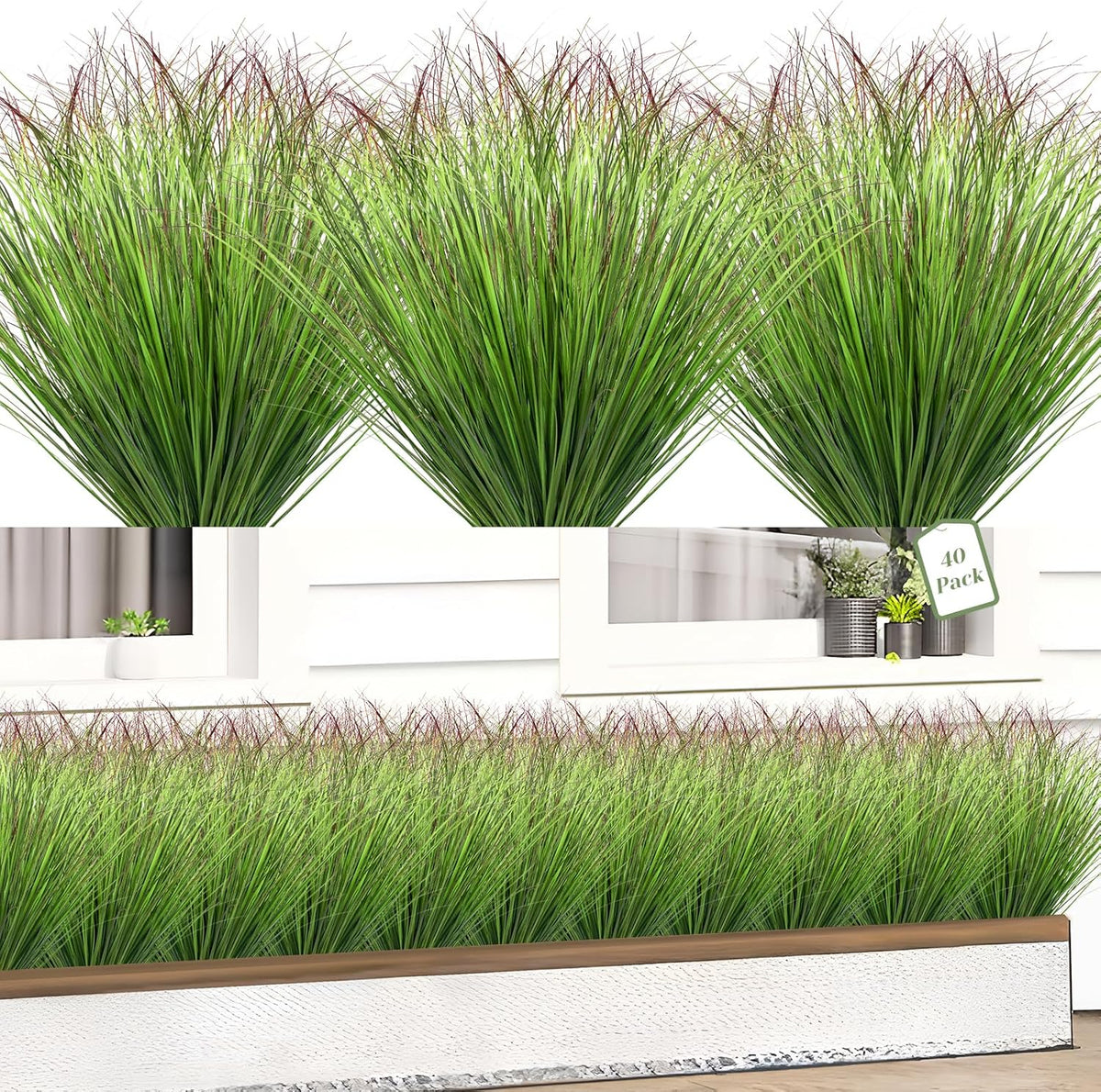 Künstliche Graspflanzen, Künstliche Sträucher, Weizengras, Künstliche Hohe Pflanzen Für Outdoor-Dekoration, Grüne Stiele, Unkraut Für Zimmer, Innenbereich, Heimdekoration (Grün-Roter Schwanz), 40