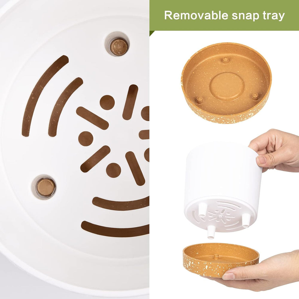 Set di 2 vasi da fiori da 12,7 cm, vasi per piante da interno con fori di drenaggio e base rimovibile, sottovasi decorativi moderni per fioriere da giardino all'aperto (Bianco 12,7 cm)