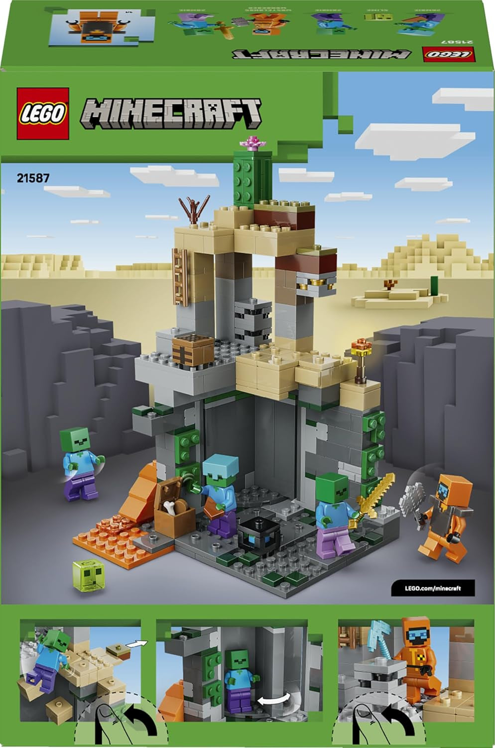 LEGO Minecraft Zombieverlies - Bauspielzeug für Rollenspiele - Minecraft-Spielset für Jungen und Mädchen ab 8 Jahren mit 3 Zombies, einem Krieger und Videospielzubehör - 21587