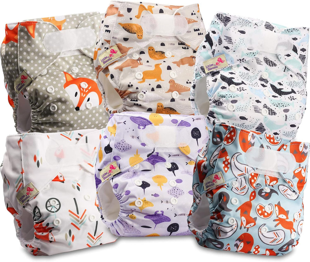 Pannolini riutilizzabili Littles and Bloomz FLV2-0602, chiusura standard con gancio e anello, 6 pannolini