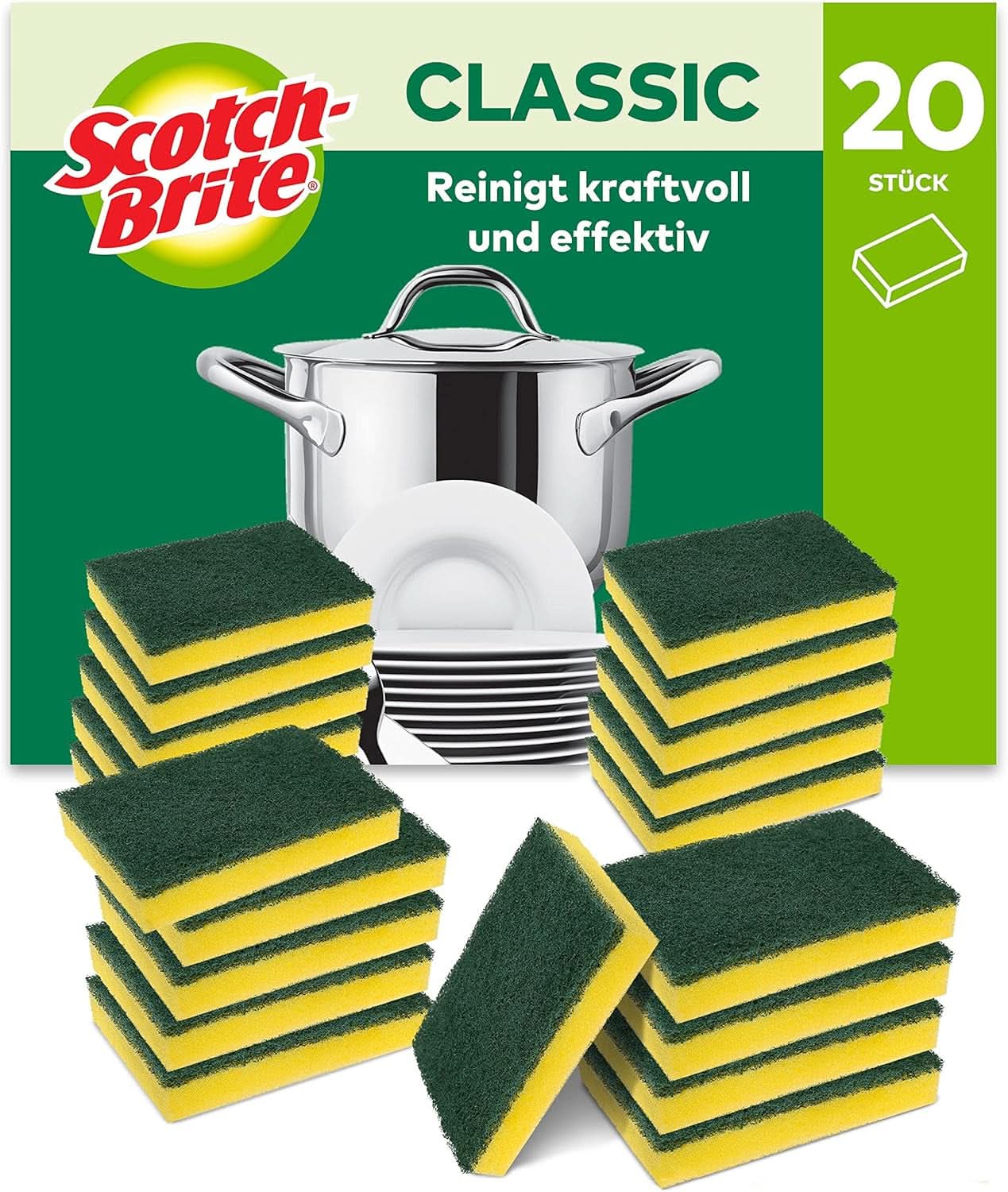 Scotch-Brite Classic Pot Cleaner, confezione da 16 spugne, spugna da cucina - pulisce in modo potente ed efficace Detersivi da cucina Naty Shop