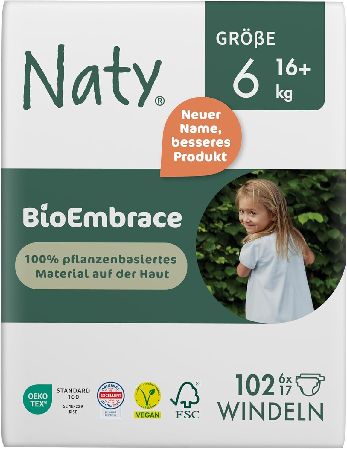 Pannolini per bambini Naty BioEmbrace, taglia 5 (11–25 kg) | Materiali 100% vegetali, delicati sulla pelle | Morbidezza traspirante, dermatologicamente testato, ottimo assorbimento | 80 pezzi.