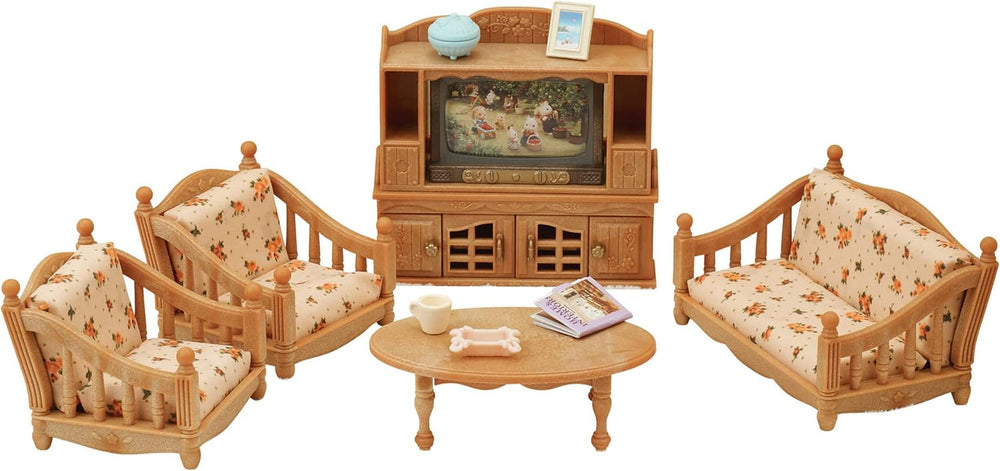 5716 Casă de oraș cu mansardă - Casă de păpuși și L5339 Living tip casă de țară - Mobilier pentru casă de păpuși, 30 x 50 cm, 1 bucată (1 pachet), fabricată din plastic