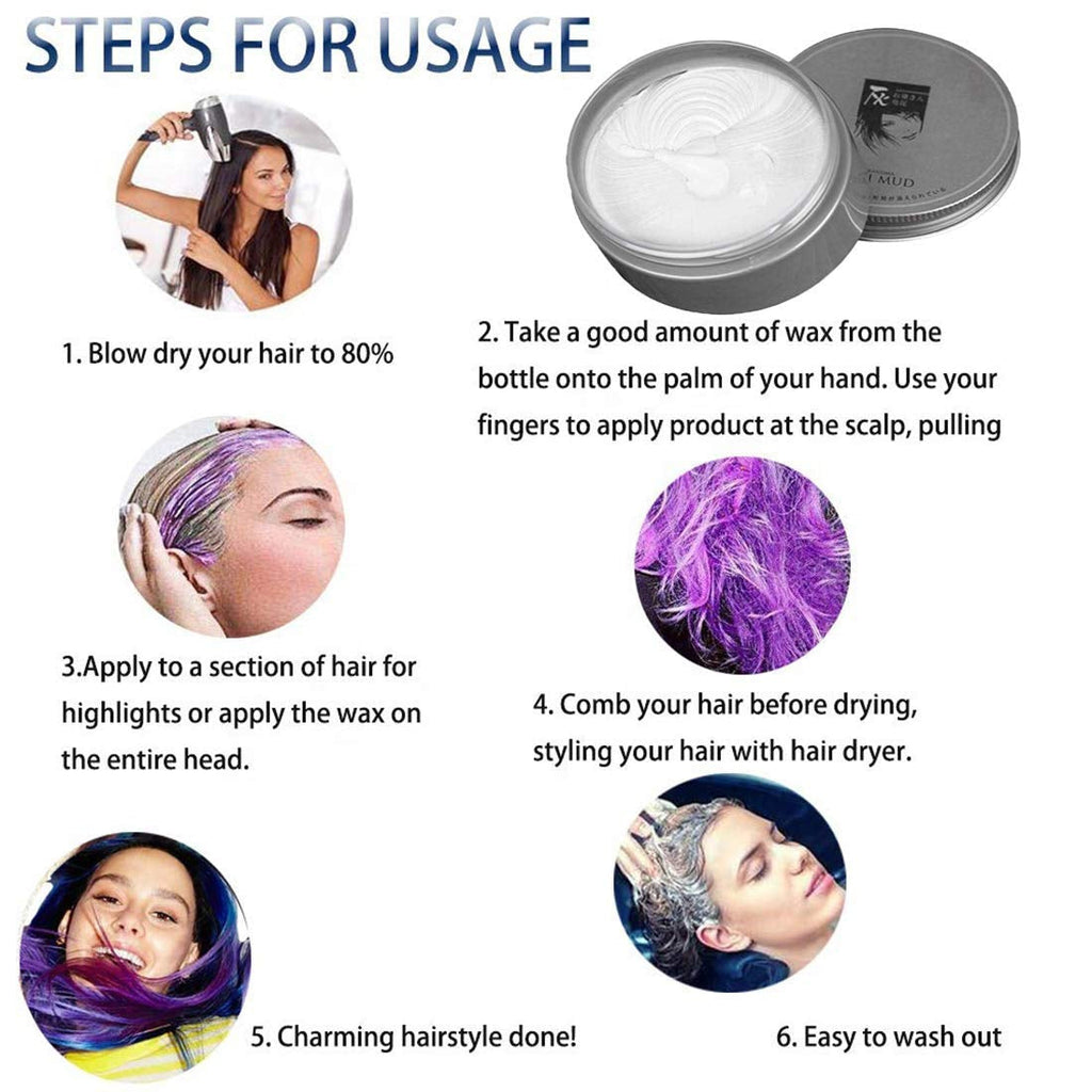 Vopsea de păr temporară Vopsea de păr nepermanentă Vopsea de păr DIY Ceară noroi Lavabilă Crema de vopsit păr colorat pentru petrecere Cosplay Halloween (alb) Vopsea pentru par Naty Shop