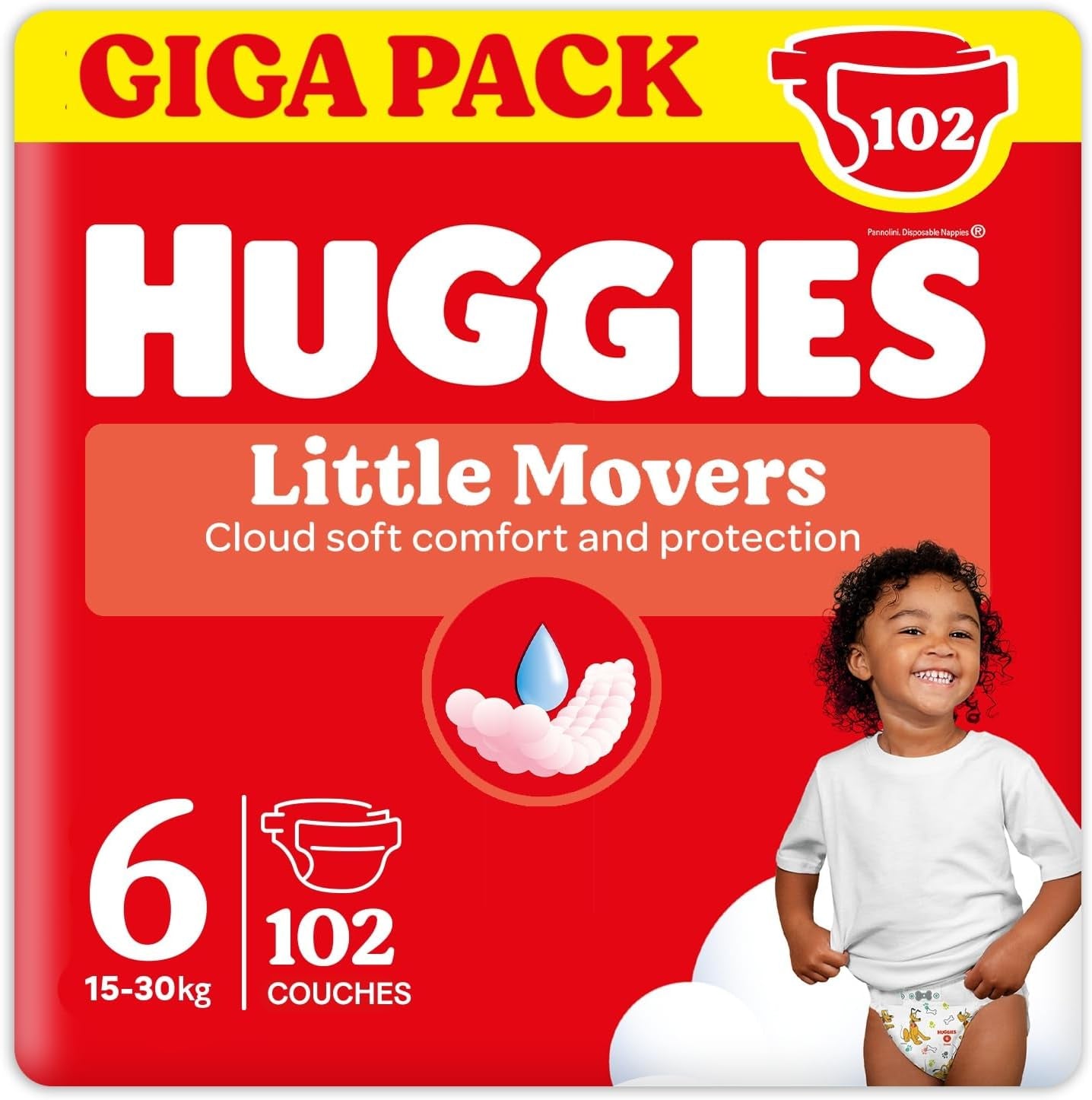 Pannolini per bambini Huggies Little Movers, design Disney, taglia 6, 102 pezzi (3 x 34), scatola mensile