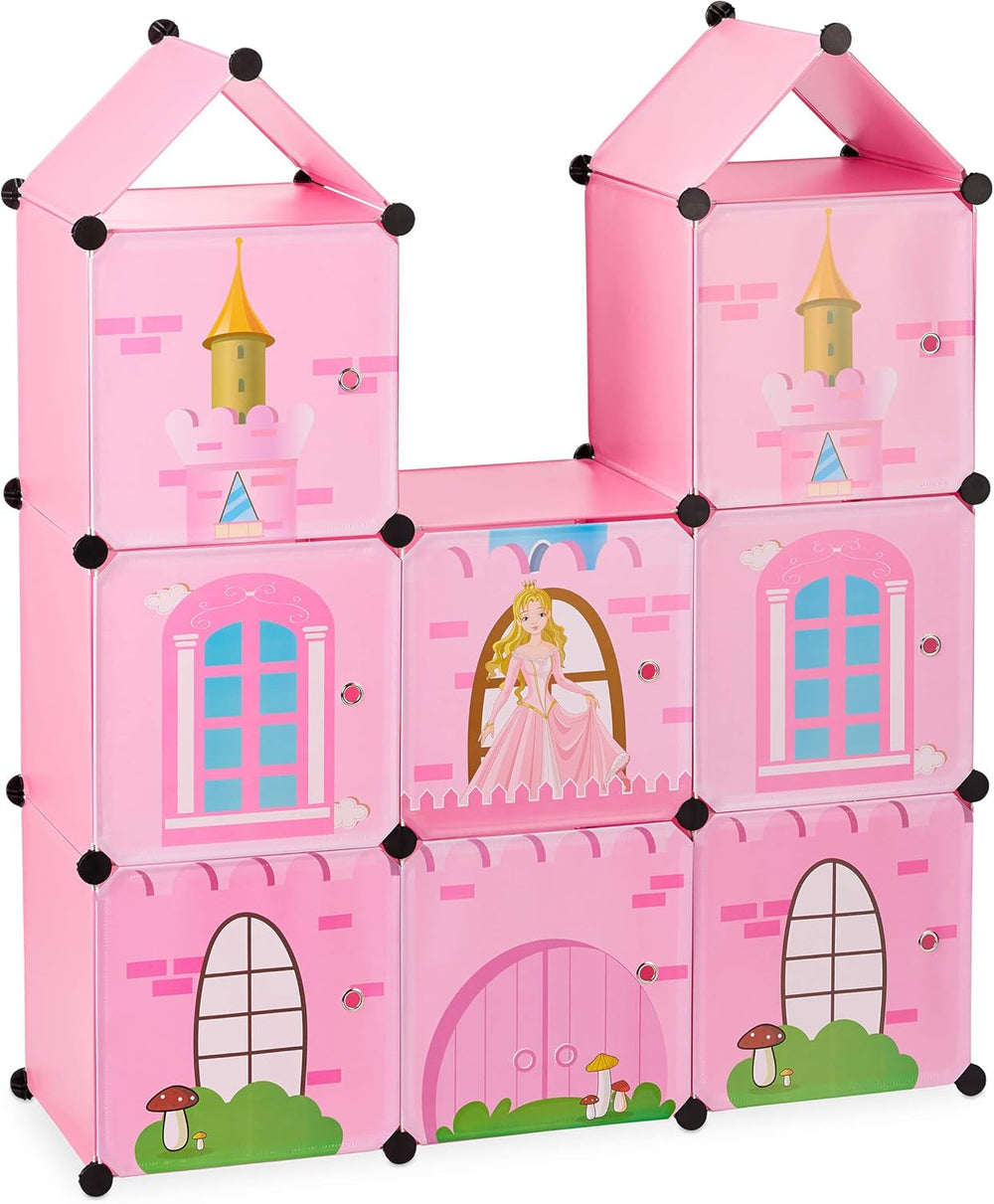 Relaxdays Scaffale per Cameretta per Bambini, Castello della Principessa, Plastica, Armadietto Fai da Te con Ante, HBT: 128 X 110 X 37 Cm, Rosa Naty Shop Dollhouses