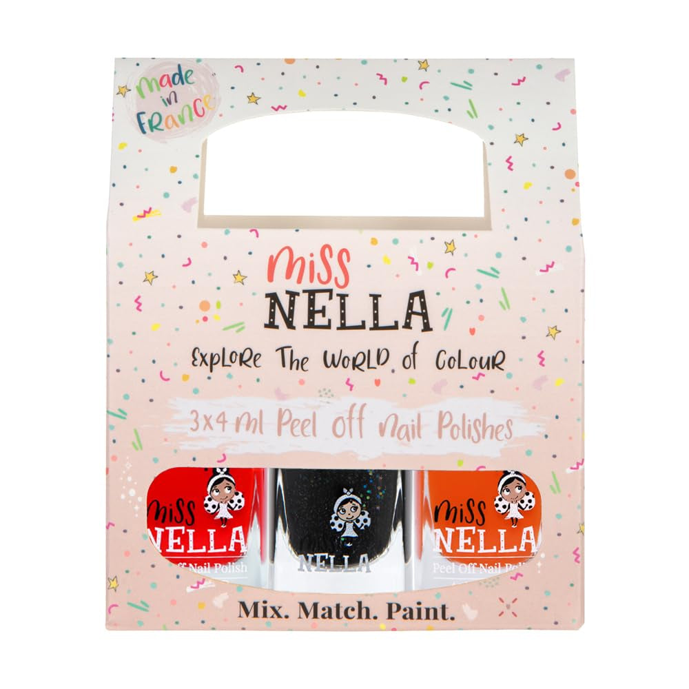 Set di smalti glitterati da 4 pezzi della collezione Miss Nella Magic: rosa, rosso, oro e blu, smalto rimovibile speciale per bambini, non tossico, a base d'acqua, inodore