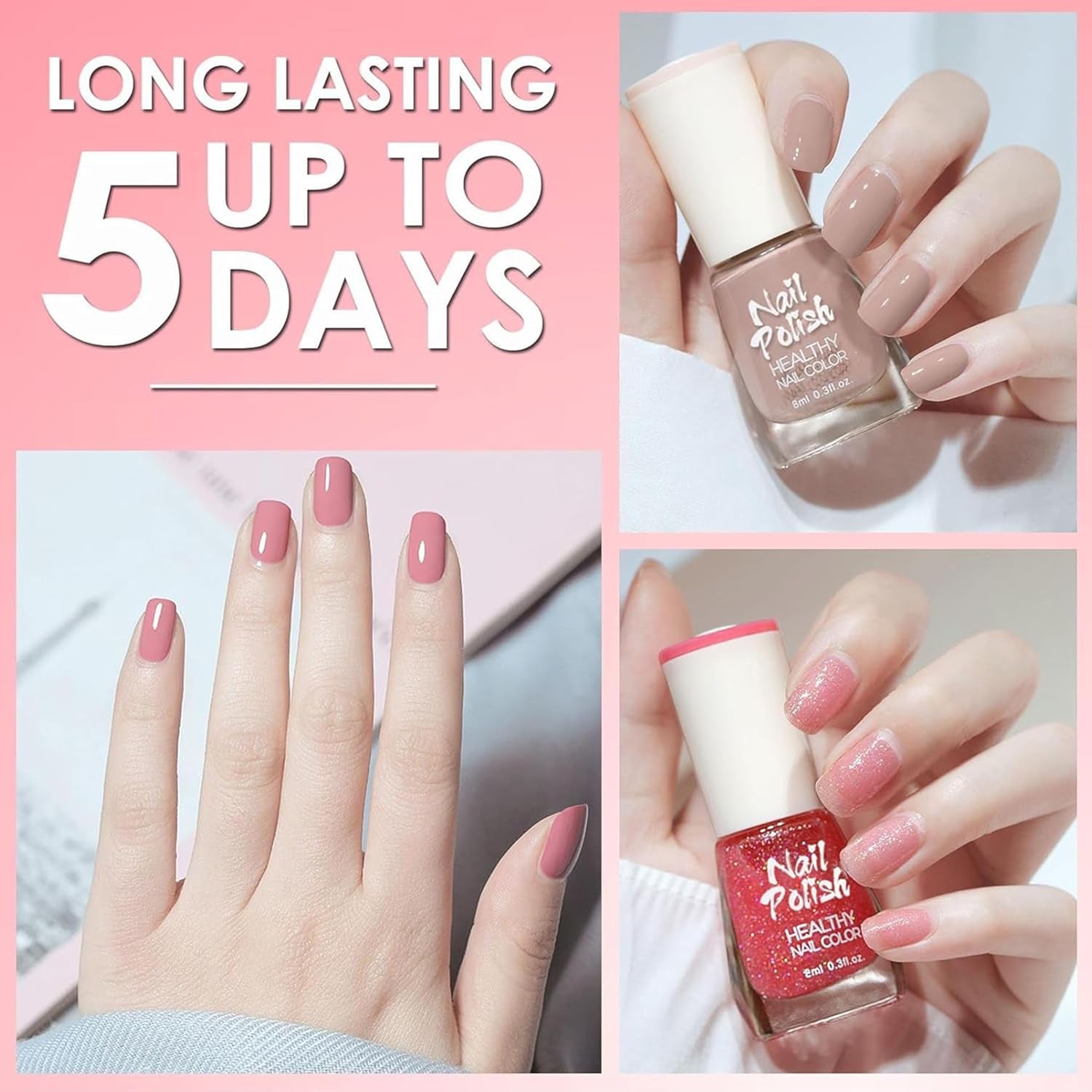 Set di smalti per unghie da 6 pezzi - Smalto per unghie rosso brillante a lunga durata ad asciugatura rapida - Smalto per unghie non tossico a base d'acqua per regalo di manicure per saloni fai da te (Colore A)