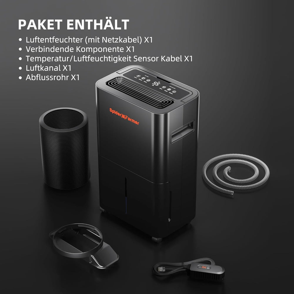 Deumidificatore SPIDER FARMER, Deumidificatore per piante da 12 litri con controllo dell'umidità, controllo tramite app, funzione timer 24 ore per tende da coltivazione, deumidificatore elettrico per giardini interni, appartamenti e scantinati