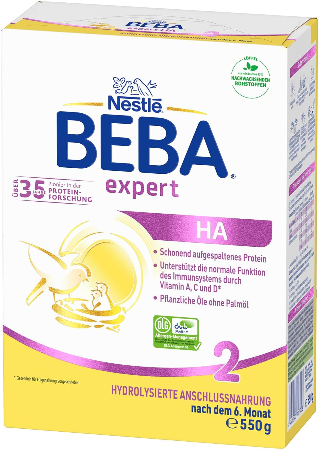 BEBA Expert HA 2 Lapte de continuare după 6 luni, hrană pentru copii cu proteină hidrolizată, doar lactoză, fără ulei de palmier, pachet de 6 (6 x 550 g) Naty Shop