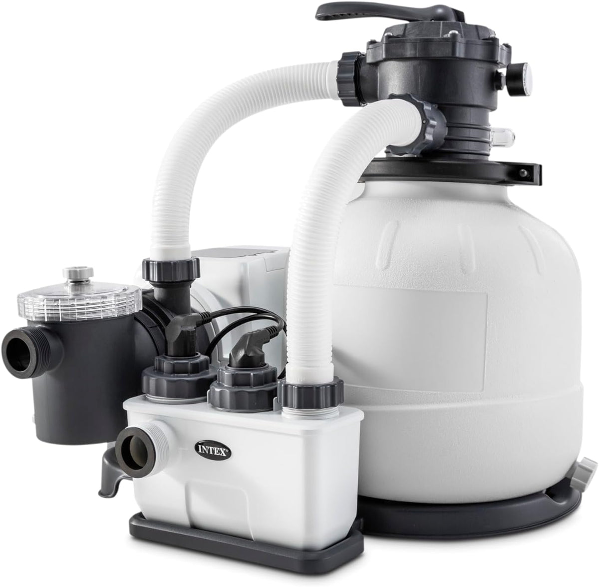 Intex 26676 Krystal Clear Salt Water System Pompa con filtro a sabbia Portata d'acqua 7900 l/h Portata del sistema 6000 l/h per piscine fino a 32200 l Plastica bianca