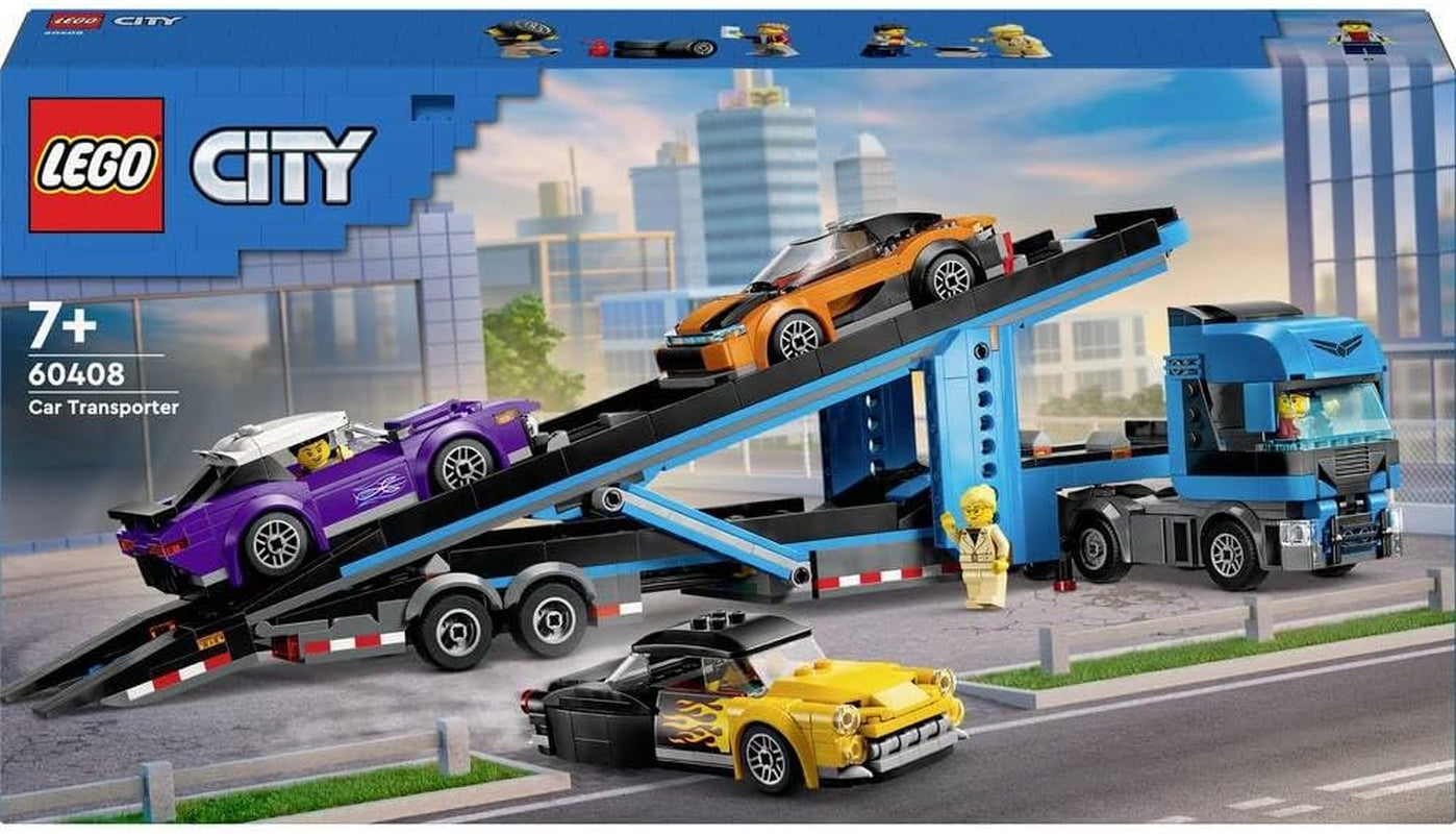 LEGO City Car Transporter cu mașină sport, set de 4 mașini de jucărie pentru băieți și fete de la 7 ani, cadou de Crăciun sau aniversare, 4 minifigurine pentru jocuri de rol 60408 Seturi de constructie Besuche den LEGO-Store