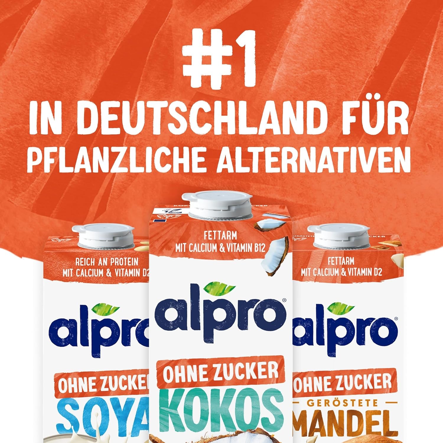 Alpro Kokosnussdrink ohne Zucker – Ohne Süßstoffe – Vegan und milchfrei – Von Natur aus lactosefrei und fettarm – Rich an Calcium und Vitaminen – 8 x 1 L