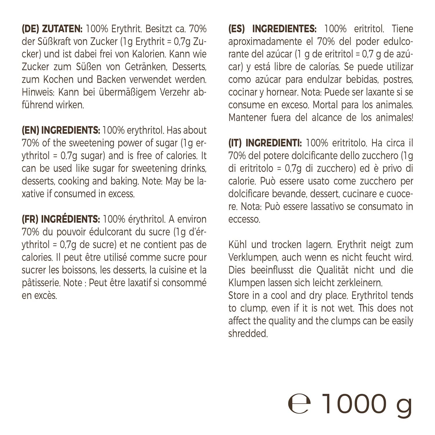 Greatvita Eritritolo 1000 G | Kalorienfreie Süßungsmittel & Zucker-Alternative | Zahnfreundlich, Gut Löslich & Glutenfrei | Ideal Für Getränke, Dessert e Dolcificanti da forno Naty Shop