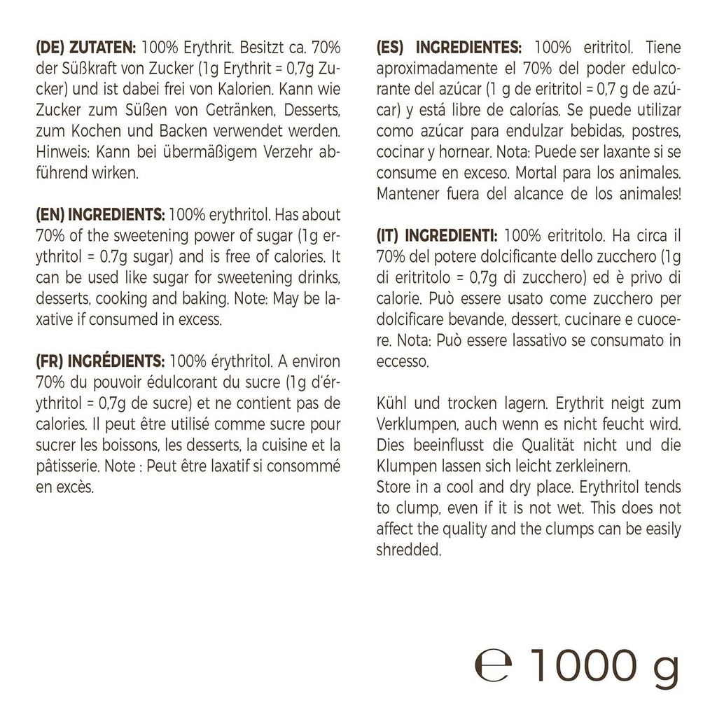 Greatvita Erythrit 1000 G | Kalorienfreies Süßungsmittel & Zucker-Alternative | Zahnfreundlich, Gut Löslich & Glutenfrei | Ideal Für Getränke, Desserts & Backen Indulcitori Naty Shop