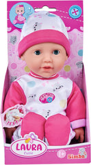 Simba 105140004 - Laura Cutie, păpușă cu corp moale și ochi adormiți într-o salopă drăguță în formă de pisicuță, 5 sunete, 30 cm, de la 12 luni