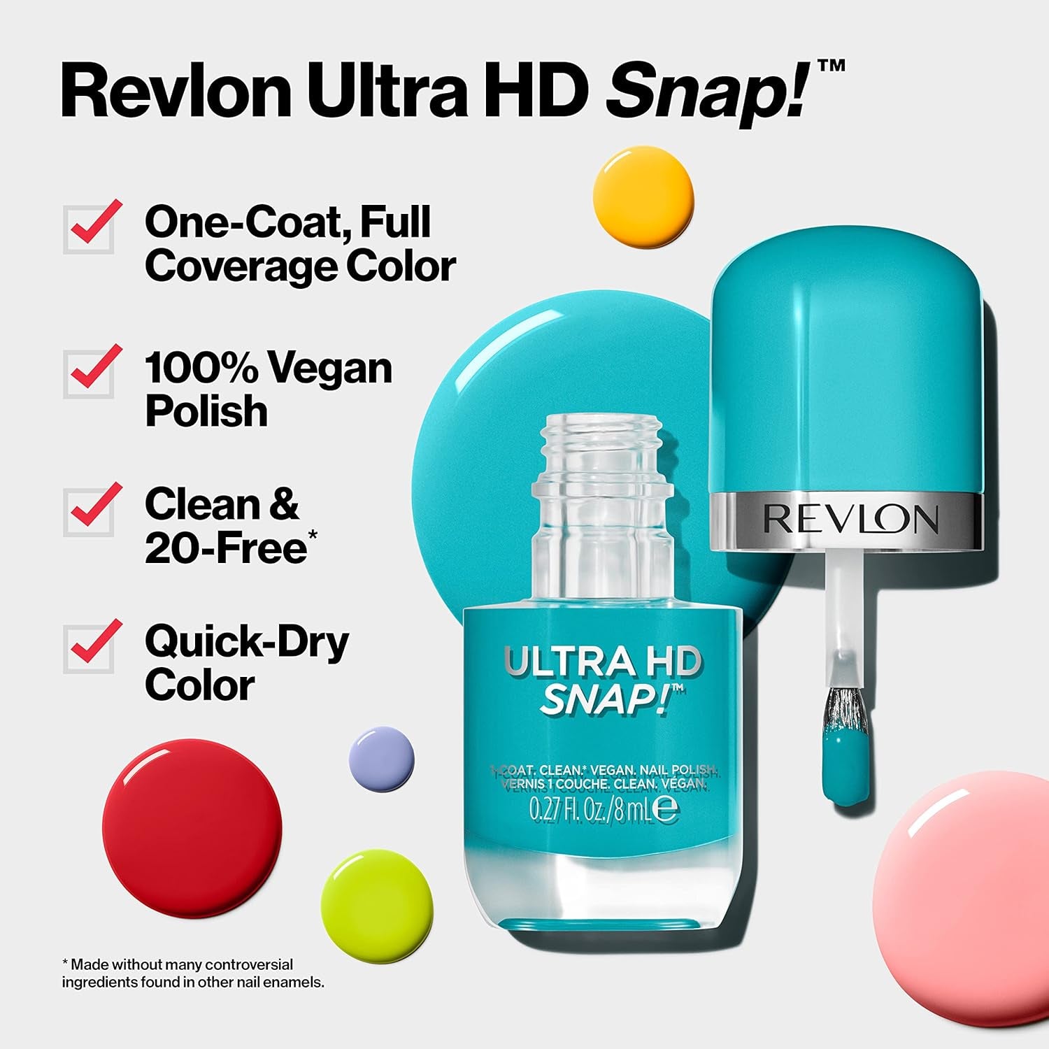Revlon Ultra HD Snap Smalto per unghie, Formula vegana a lunga durata, Asciugatura rapida e Copertura totale in un unico strato, Colore (8 ml), Rosso e Nero (014), Unisex