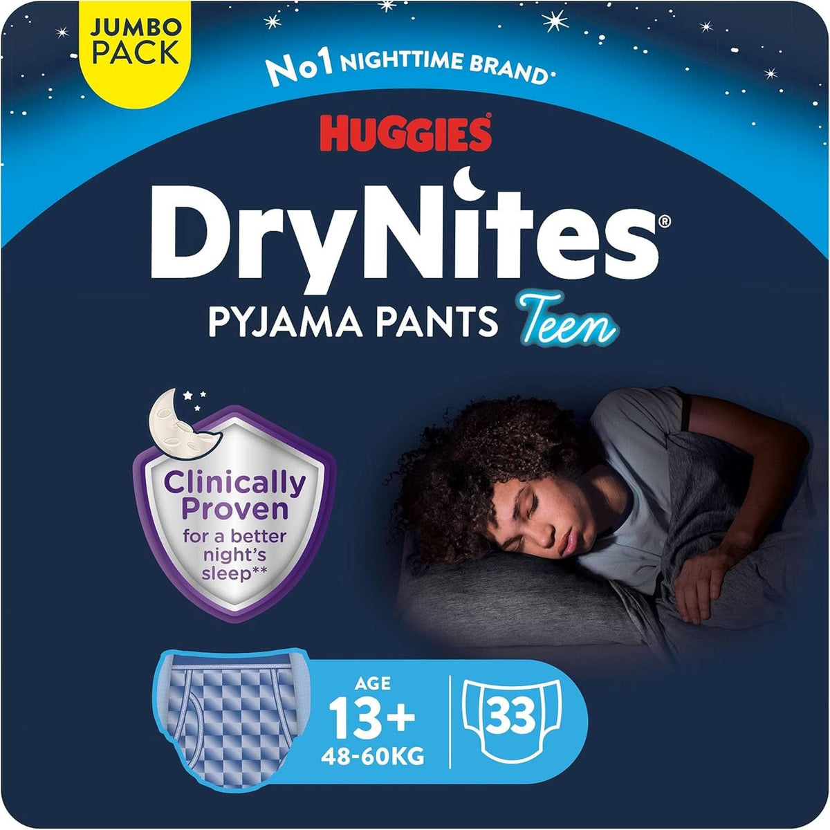 Pannolini notte Huggies Drynites, per ragazzi da 13 a 17 anni circa (48-60 kg), 33 pezzi (3X11), confezione mensile jumbo Mamma e Bambino Naty Shop Xl