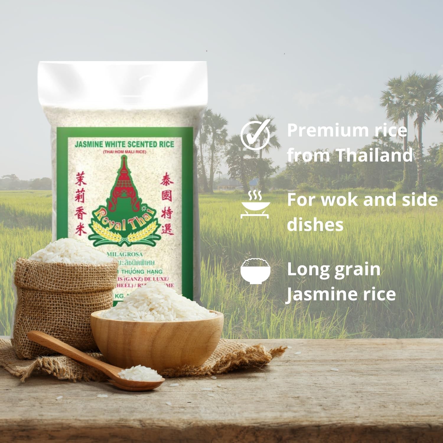 ROYAL THAI RICE - Riso a chicco lungo profumato al gelsomino - 1 X 1 KG