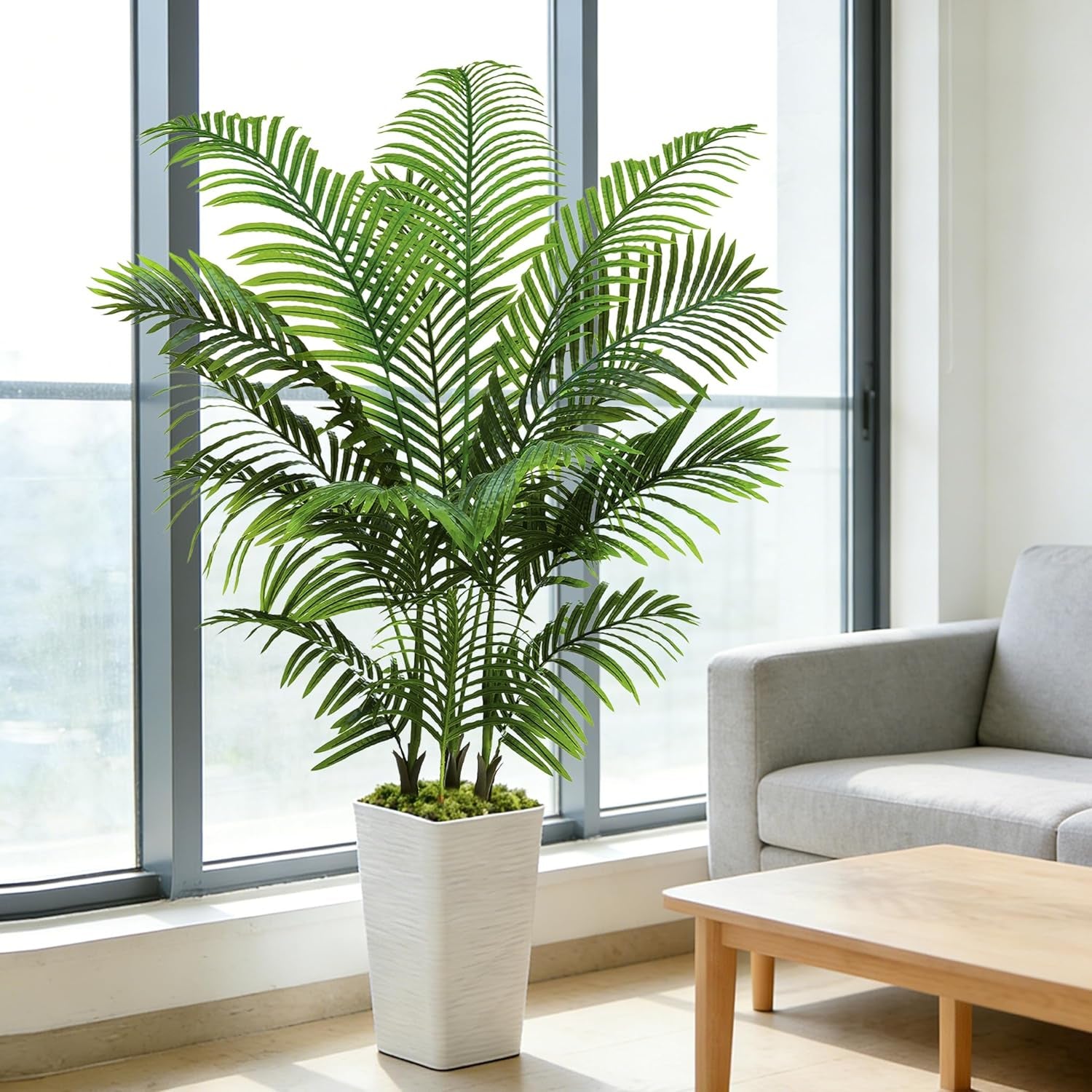 Künstliche Areca Palme Indoor 150Cm - Kunstpflanze Im Topf, Groß Areca Palme Uv-Beständig Für Innen & Außen - Fake Pflanzen Deko Für Wohnzimmer, Balkon, Büro, Garten