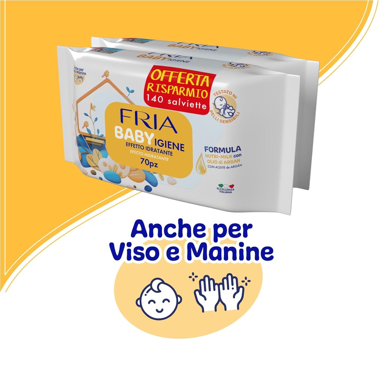 Salviette umidificate, confezione da 2 (144 salviette)