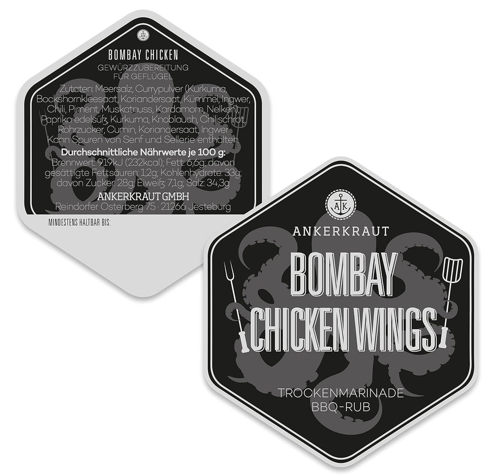 Ankerkraut Bombay Chicken, indischer BBQ-Rub für Hähnchen und Chicken-Wings, 230g Streuer