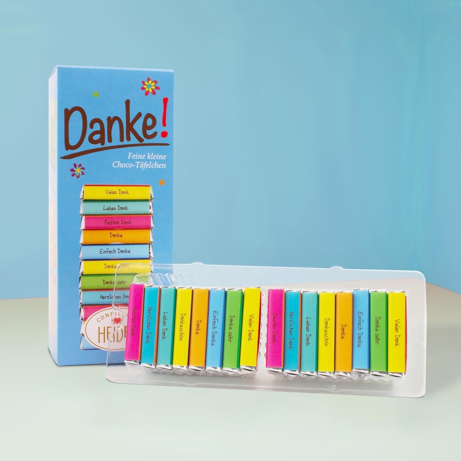 Heidel Thank You tavolette di cioccolato al latte 3x80g, 16 mini-barrette da 5g per confezione, Varie espressioni di gratitudine, Squisita idea regalo