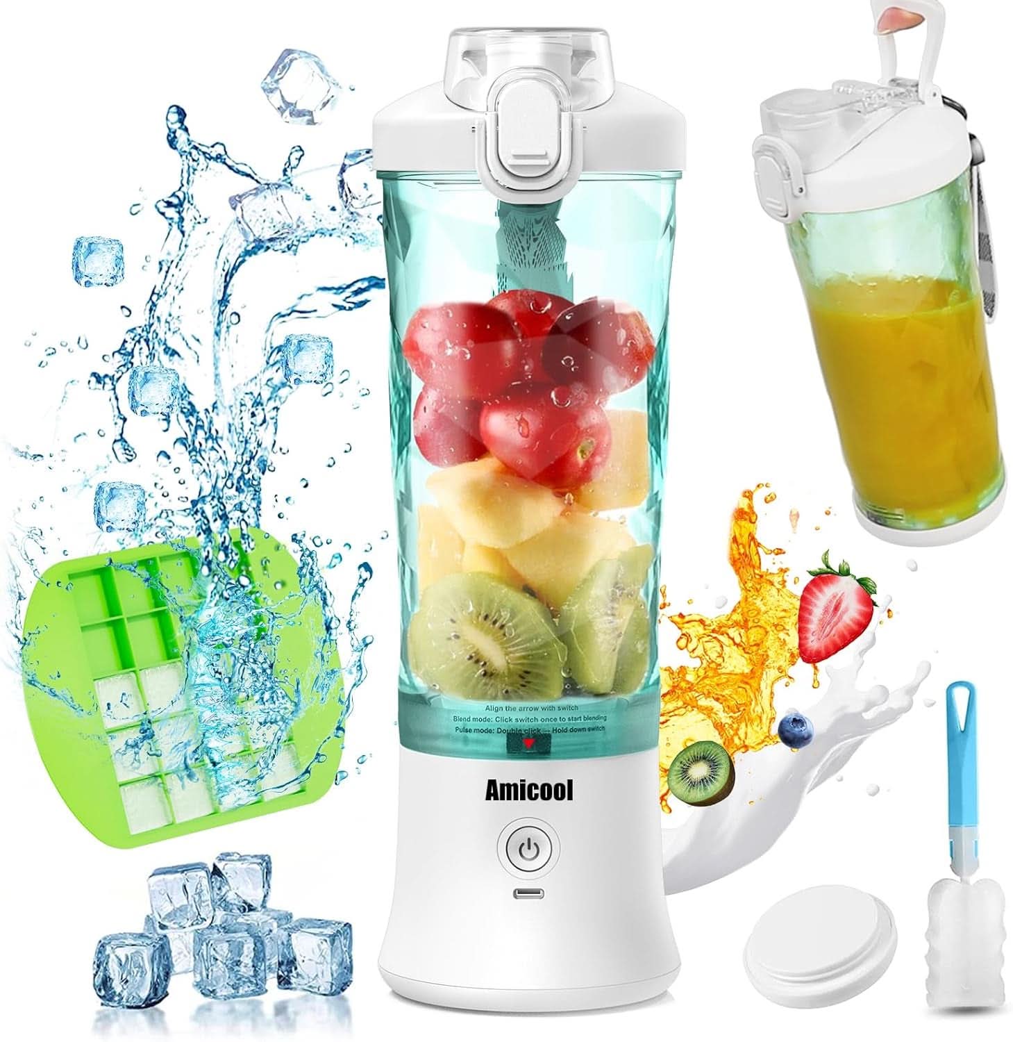 Mixer Smoothie Maker to Go, Mini Standmixer Tragbar Mit 6-Klingen Edelstahl, Enstafter Mit Reisedeckel, Frullatore portatile USB Elektrisch Bottiglia da 600 ml, Mixer Shaker Slushy Maker Wasserdichter Bucatarie Naty Shop