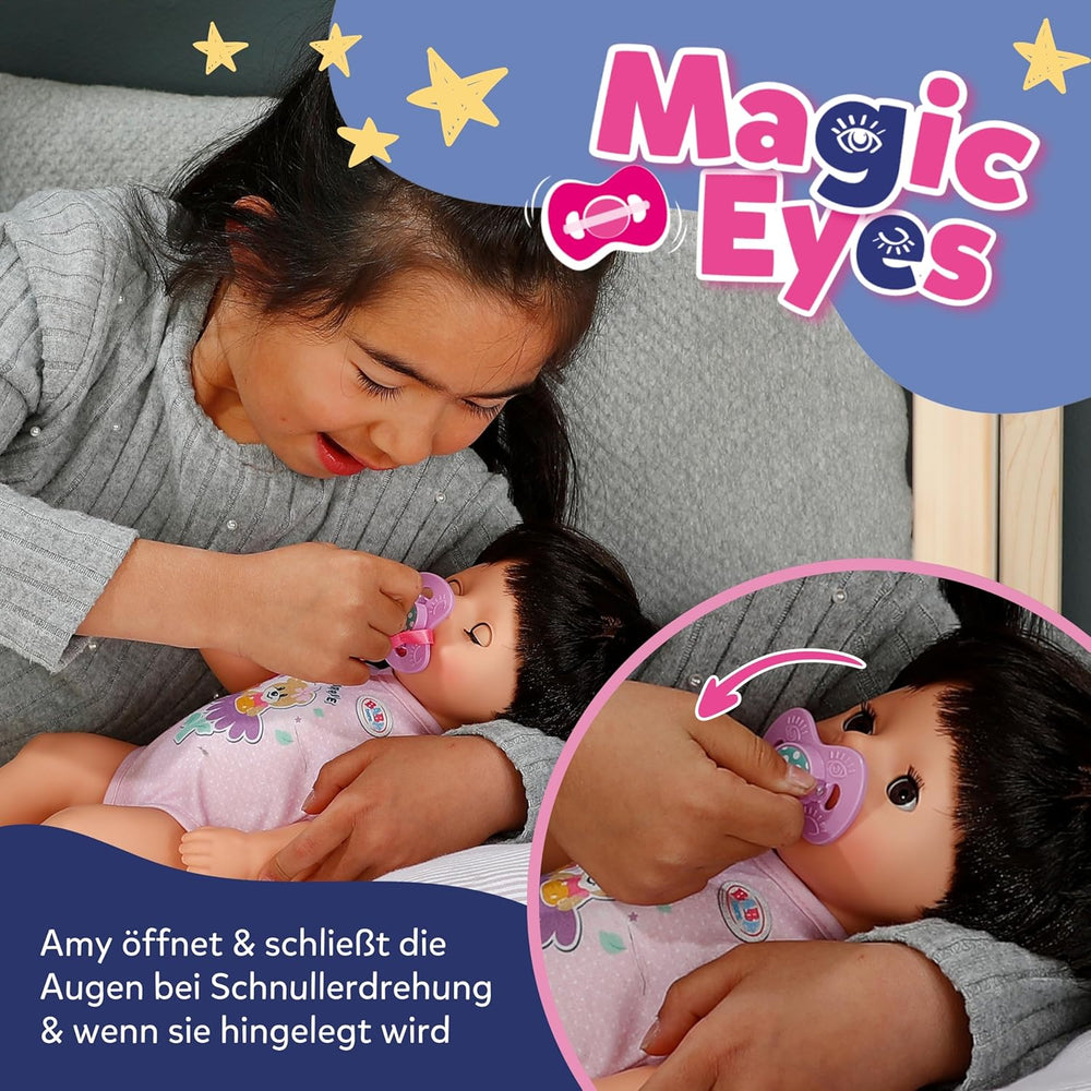 BABY Born Amy - Păpușă de 36 cm - Păpușă bebeluș cu 7 funcții pentru copii mici de la 1 an - Funcționează fără baterii - Include accesorii și saltea