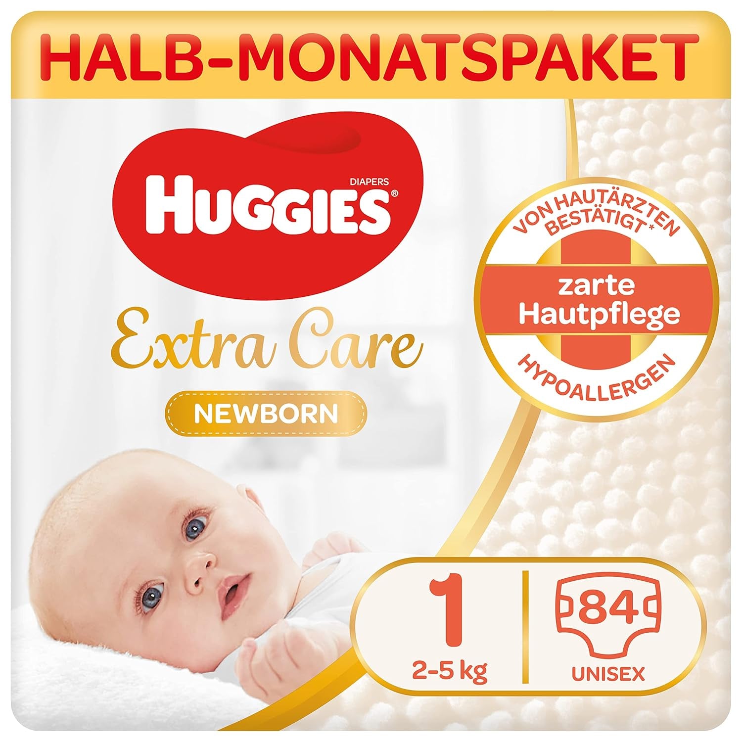 Pannolini per neonati Huggies, taglia 1, 100 pannolini (2 x 50), scatola per metà mese