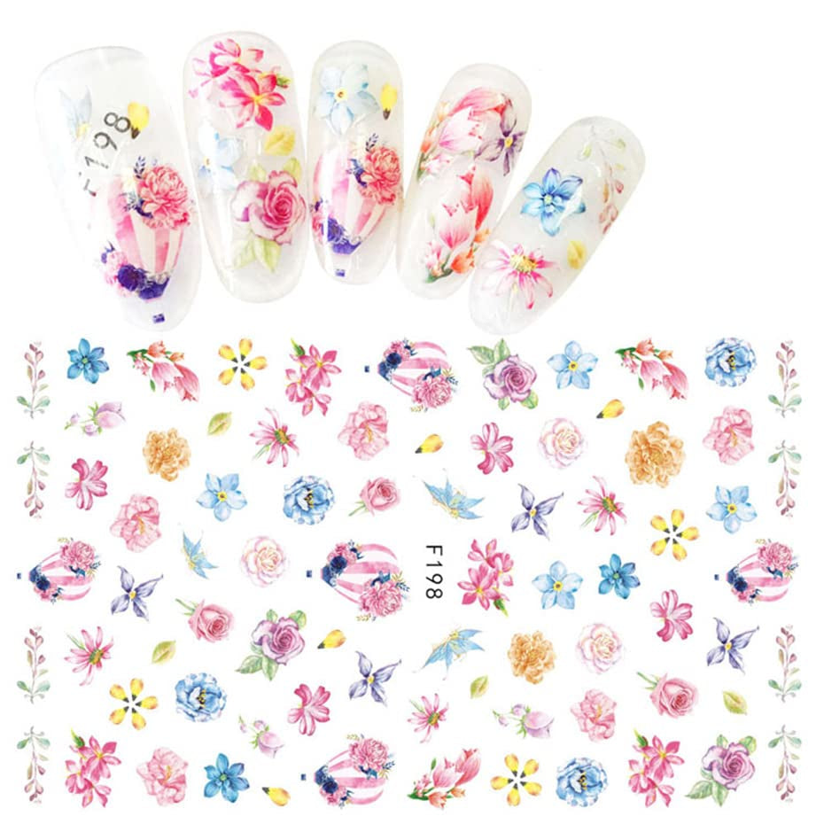 JMEOWIO Nagelsticker Frühling Blume 9 Blatt Nagelaufkleber Selbstklebend Rosa Blüte Nail Art Sticker Dekoration Nageldesign Zubehör