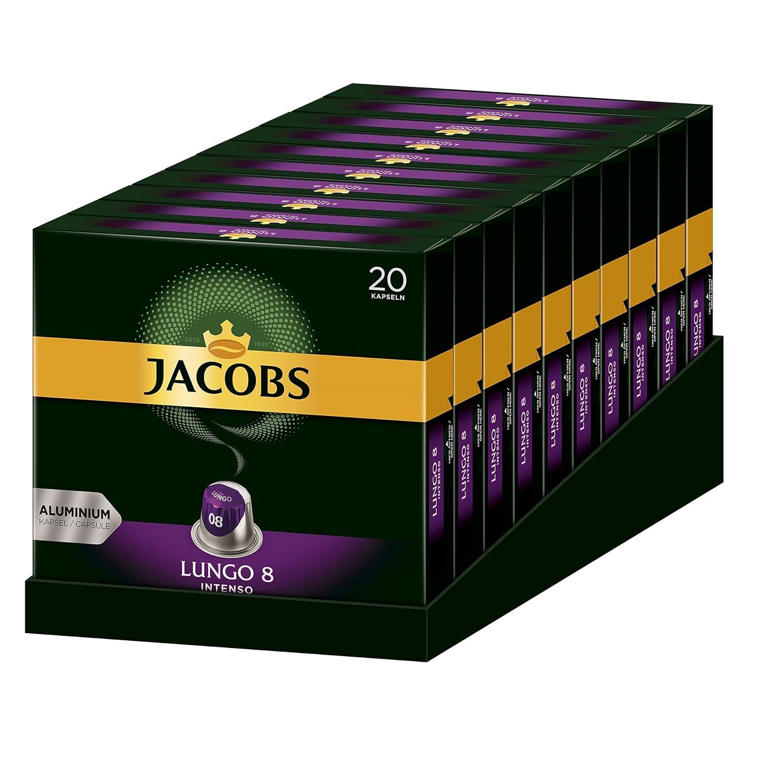 Jacobs Kaffeekapseln Lungo Decaffeinato- Intensität 6, 10er Pack, 10 x 20 Getränke & Kaffeekapseln Lungo Intenso, Intensität 8 von 12, 200 Nespresso®* kompatible Kapseln, 10 x 20 Getränke