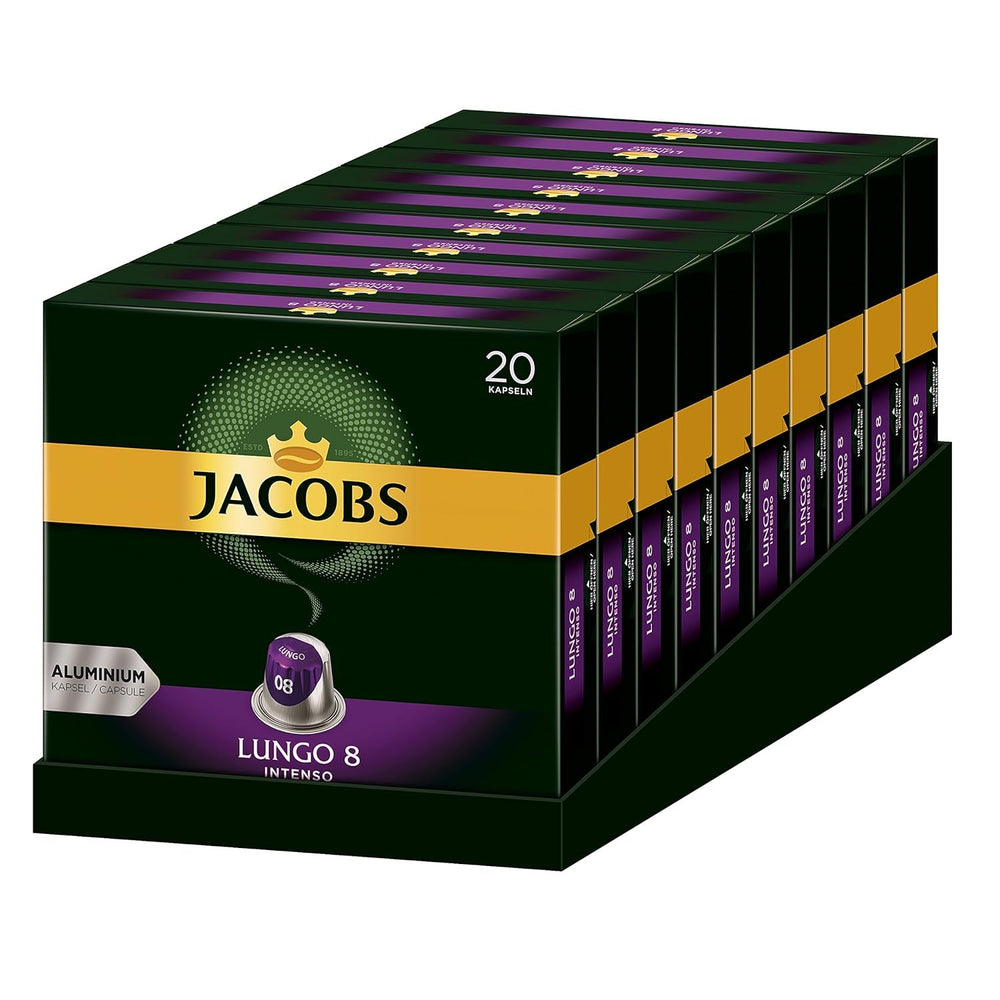 Kaffeekapseln Lungo Intenso, Intensität 8 von 12, 200 Nespresso®* kompatible Kapseln, 10 x 20 Getränke & Kapseln Espresso Intenso, Intensität 10,100 Nespresso®* kompatible Kaffeekapseln, 10x10