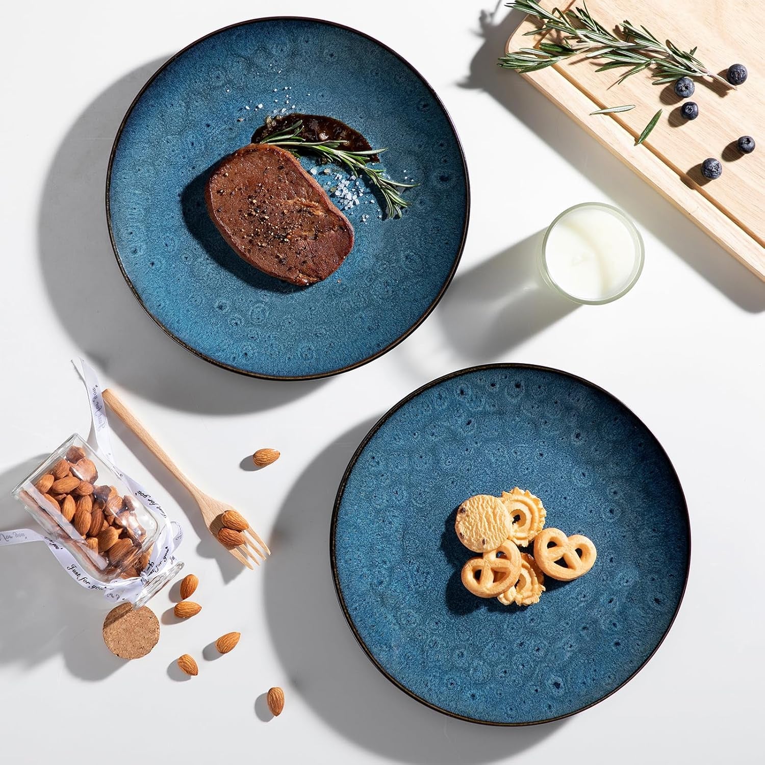 Set de veselă pentru 4 persoane, set combinat vancasso BUBBLE cu 16 piese din gresie, set de veselă în stil vintage, include boluri, cești de cafea, farfurii de desert și farfurii pentru 4/8/12 persoane