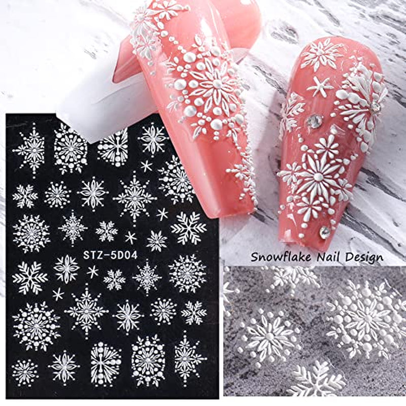 4 Blatt 3D Nagelsticker Weihnachten Nagelaufkleber Christmas 5D Stereoskopisch Selbstklebend Schneeflocke Schneemann Nail Art Sticker Dekoration Nageldesign Zubehör