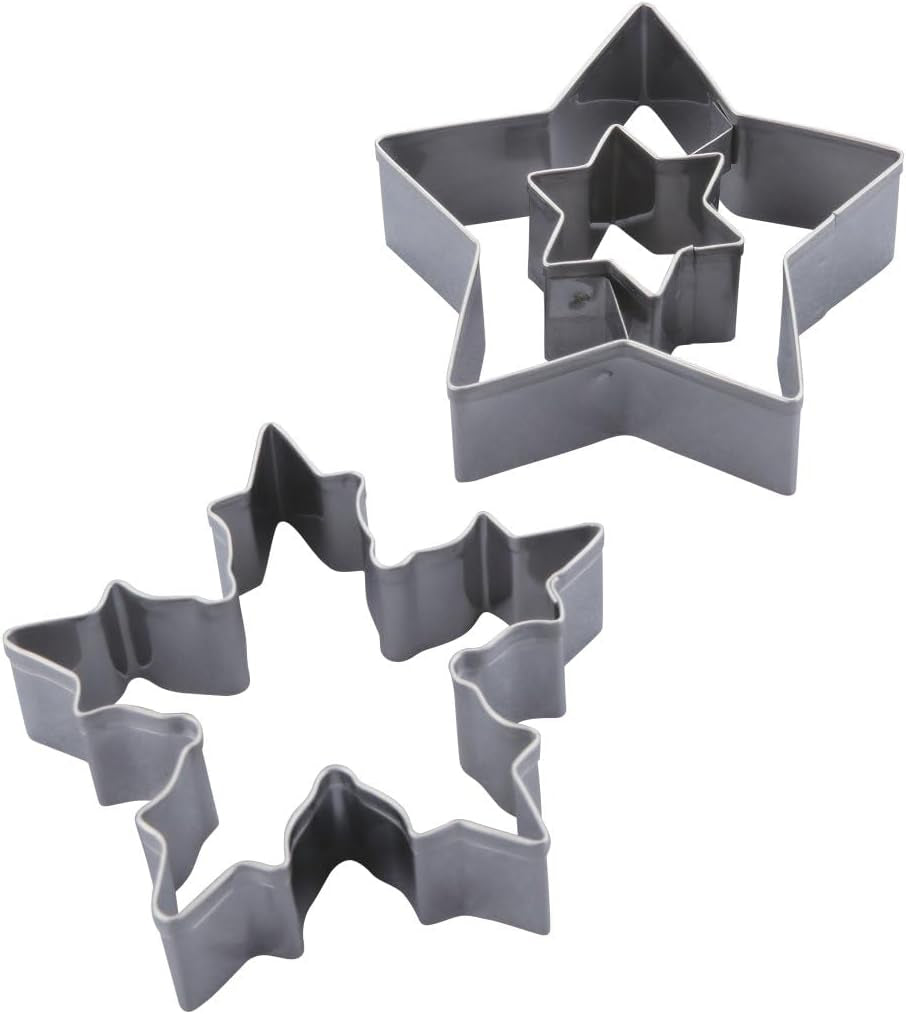 Set de forme pentru biscuiți Dr. Oetker Linzer Fulg de zăpadă și stea – 2 piese, perfecte pentru biscuiți de Crăciun, fabricate din oțel inoxidabil de înaltă calitate, rezistente la rugină, se pot spăla în mașina de spălat vase