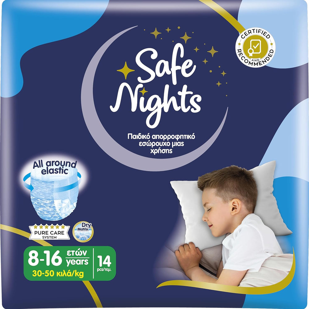 Safe Nights Girl, Indumenti da notte assorbenti per ragazze 8-16 anni (30-50 kg), confezione da 14